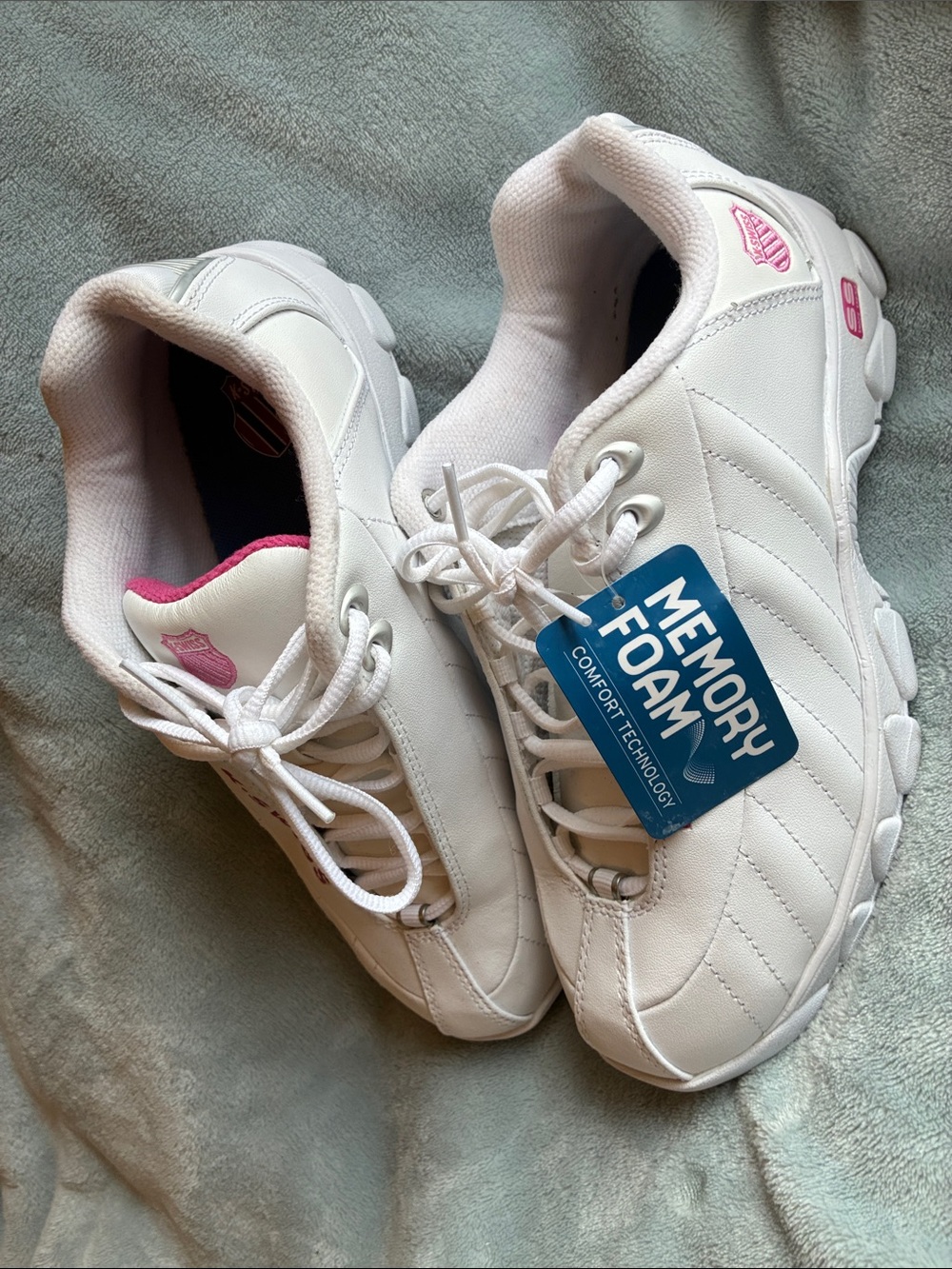 K-Swiss Women's White Classic Athletic Sneakers with Pink Accents- Size 8